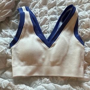 blue aerie pleaded crop top
